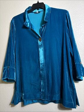 John Mark Teal Velvet Button-Down Shirt